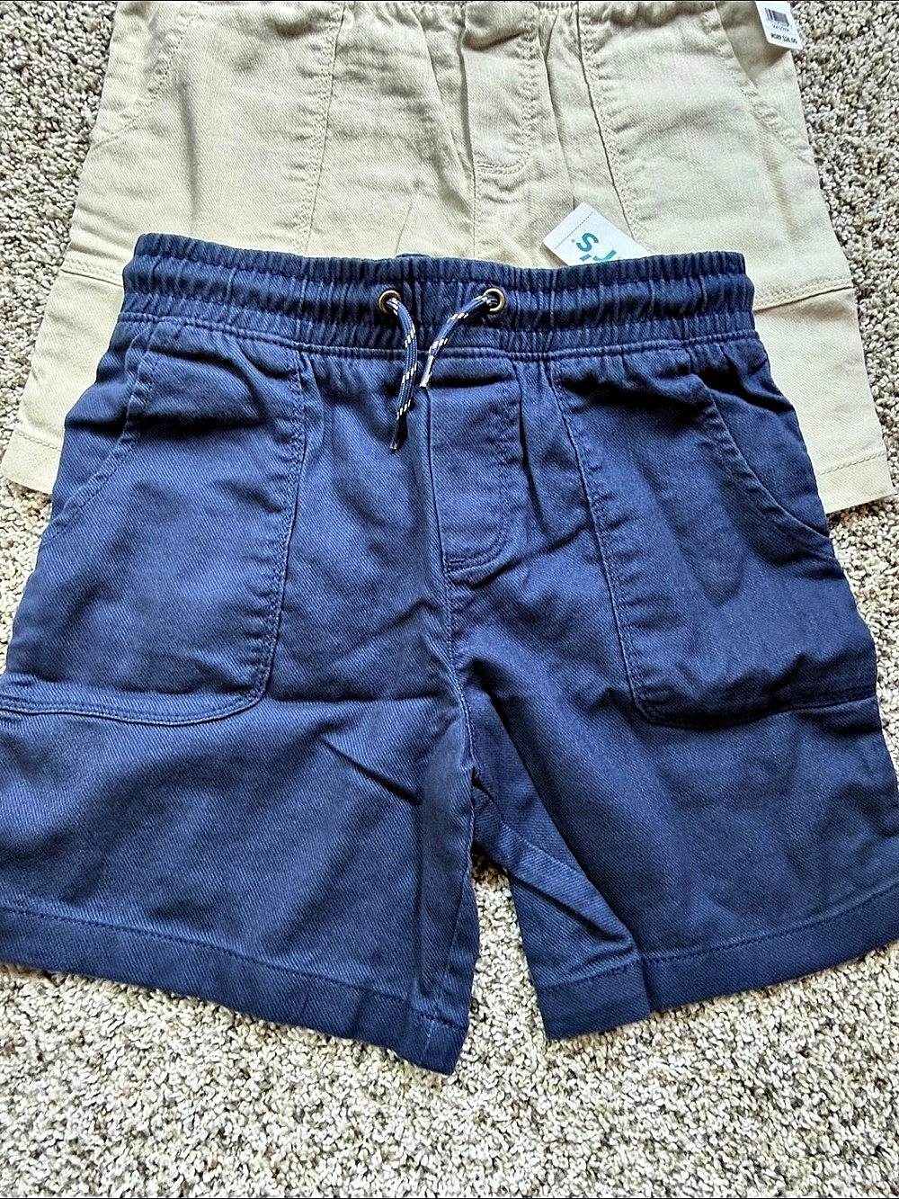 NWT 2 - Carter's boys size 8 Shorts navy blue and tan khaki